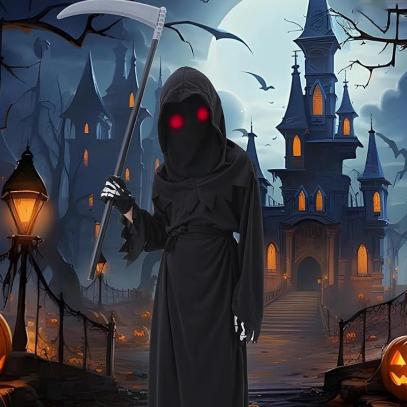 Halloween Parade Kids Grim Reaper เครื่องแต่งกายพร้อมฮู้ด